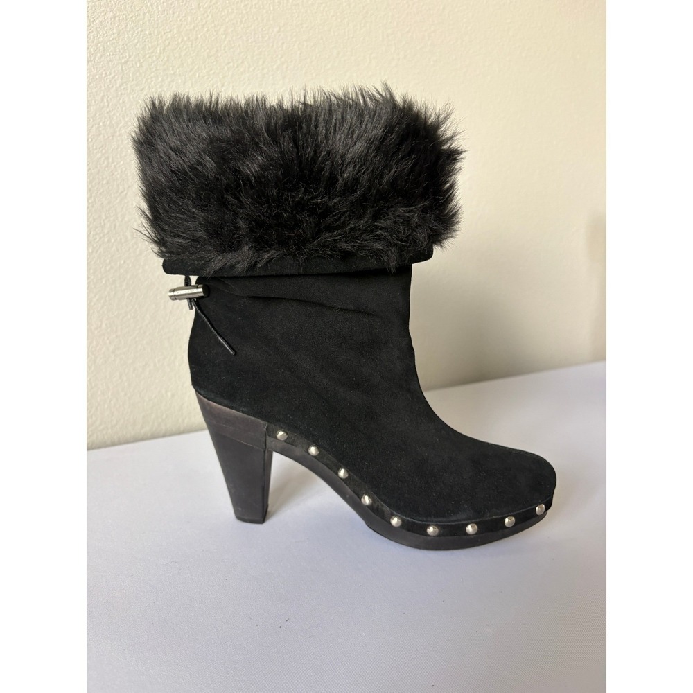 Michael Michael Kors Black Suede Faux Fur Studded Platform Ankle Boots Size 10M - Picture 5 of 12